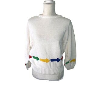 Chaus Sweater Womens Size Medium Vintage Pure Cotton Primary Colors Arrow White